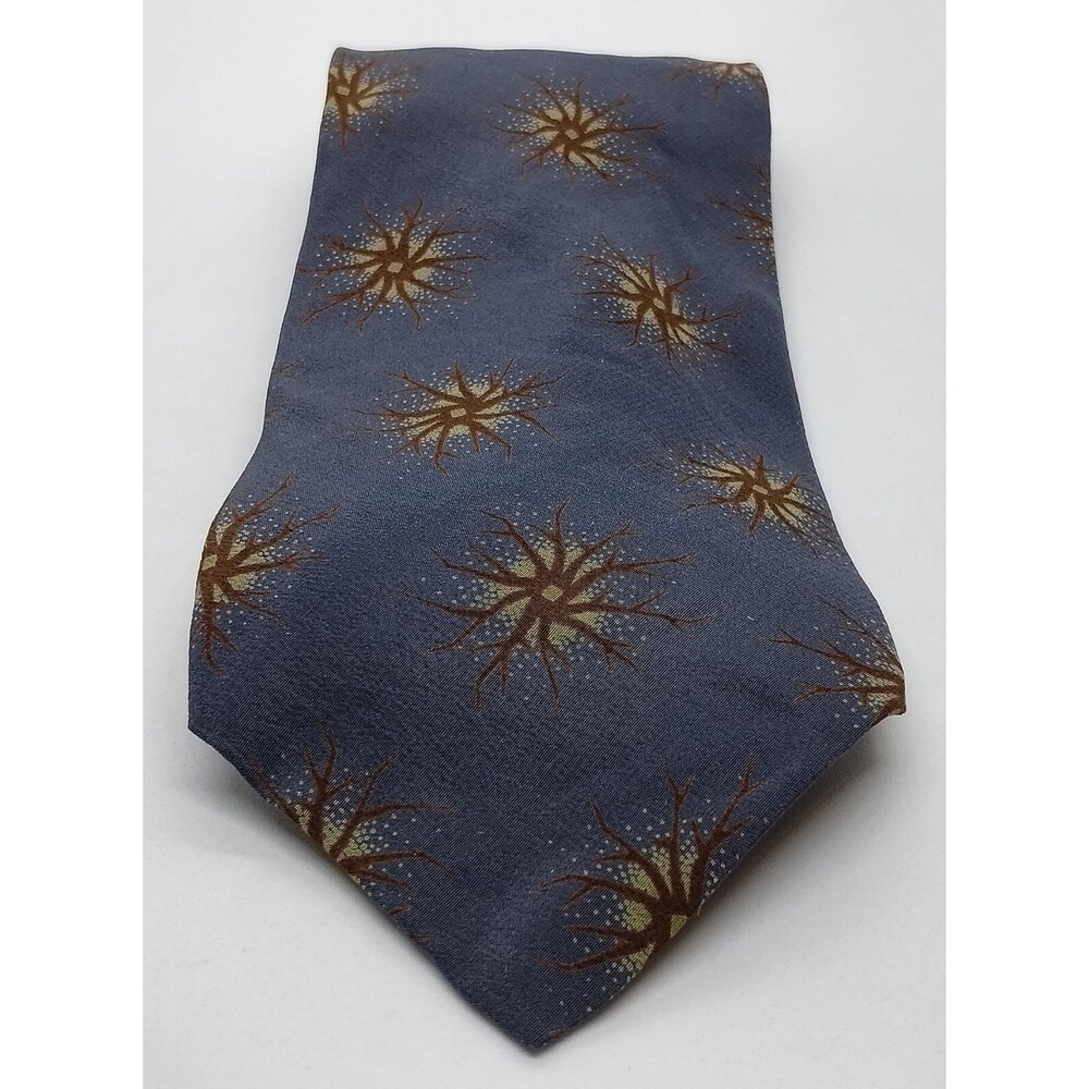 Giorgio Armani Silk Designer Necktie. Blue Men's Tie Yellow & Brown Shapes Italy